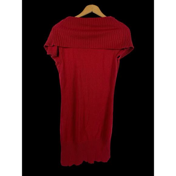 Y2K Knit Sweater Top Long Tunic Bodycon Wiggle Cowl Neck Red Preppy Size Large - Picture 11 of 13